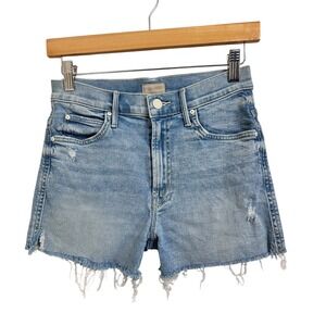 MOTHER High Waisted Rascal Slit Fray‎ Denim Shorts drinking by the pool size 25